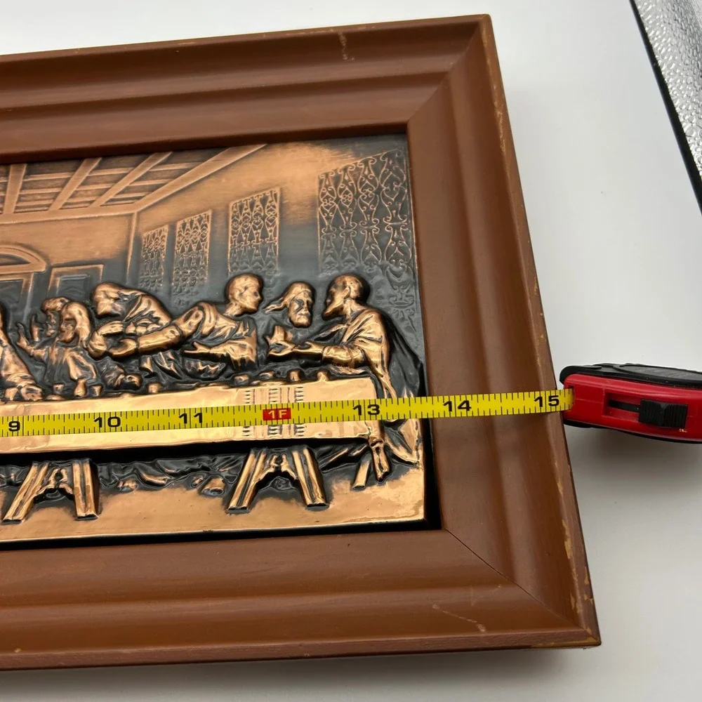 Vintage Copper Relief The Last Supper 3D Metal‎ Wall Art Plaque Framed Religious